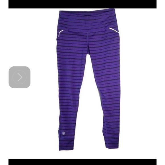 Athleta Striped Purple/Black Mesh & Solid Leggings Size Small - Picture 2 of 11